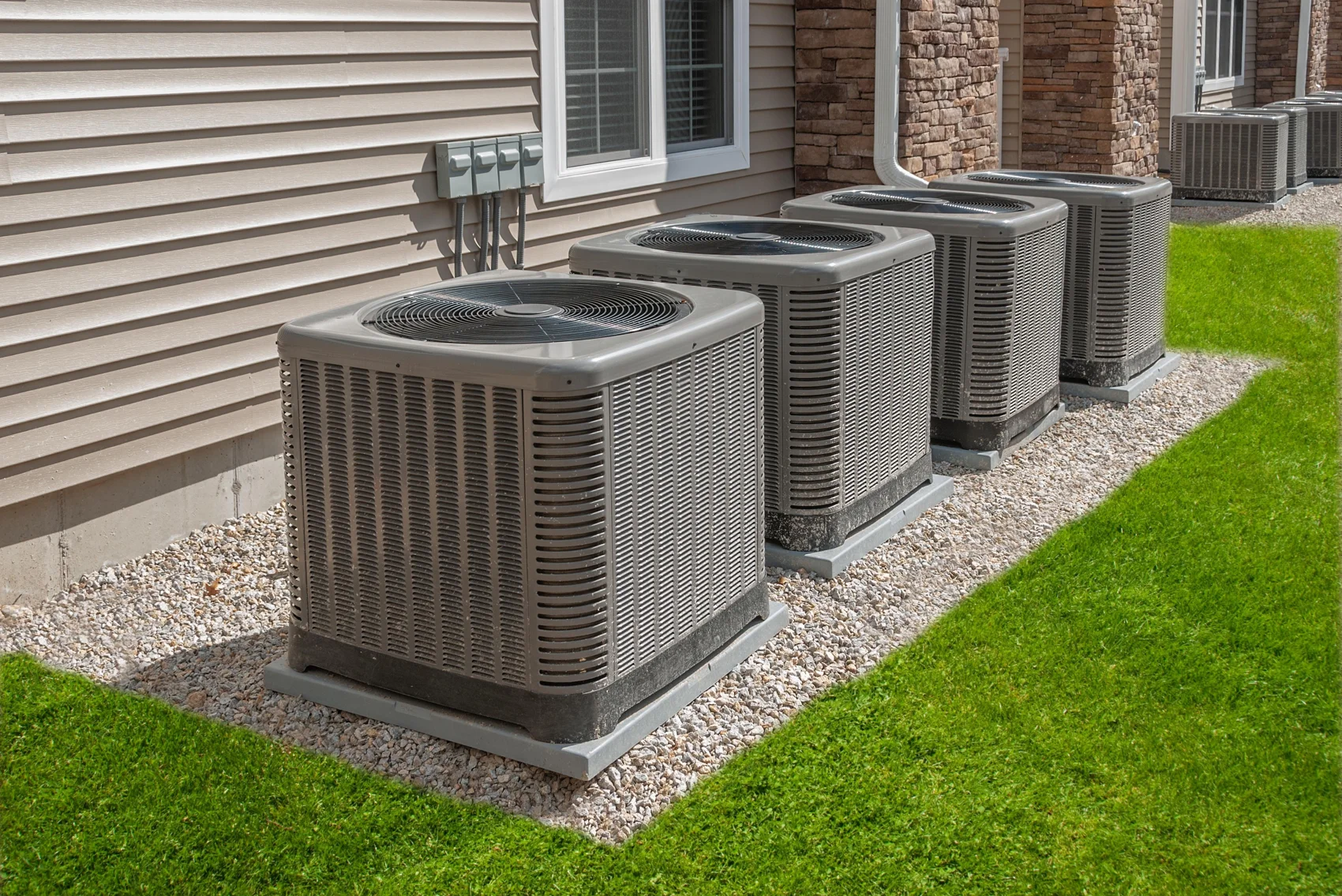 HVAC equipment positioned along the side of a home